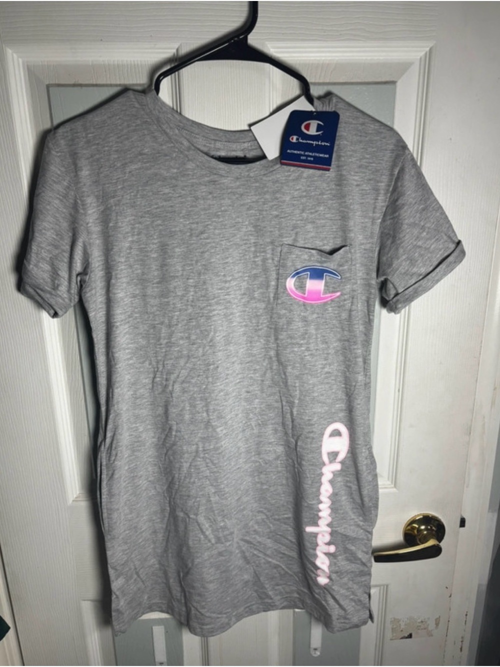 Champion Girls' Gray Logo Pocket Tee dress with Pink Accent